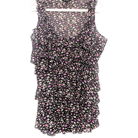 VTG Y2K Express Black Floral Sheer Tiered Ruffle Coquette Fairy Whimsigoth Tank - Picture 3 of 9
